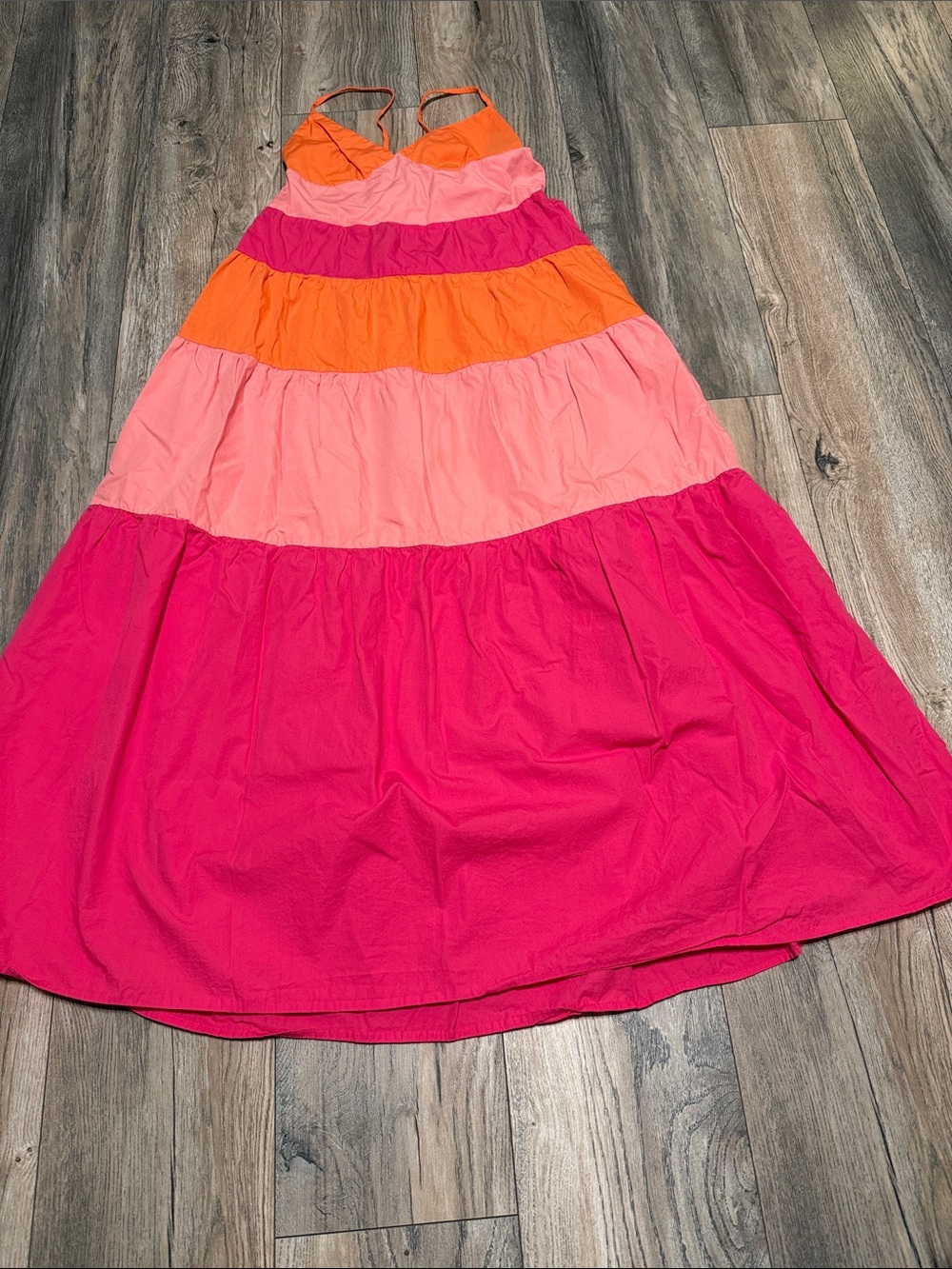 L.I.F.E. Colorblock Tiered Maxi Dress - Hot Pink, Coral & Orange
